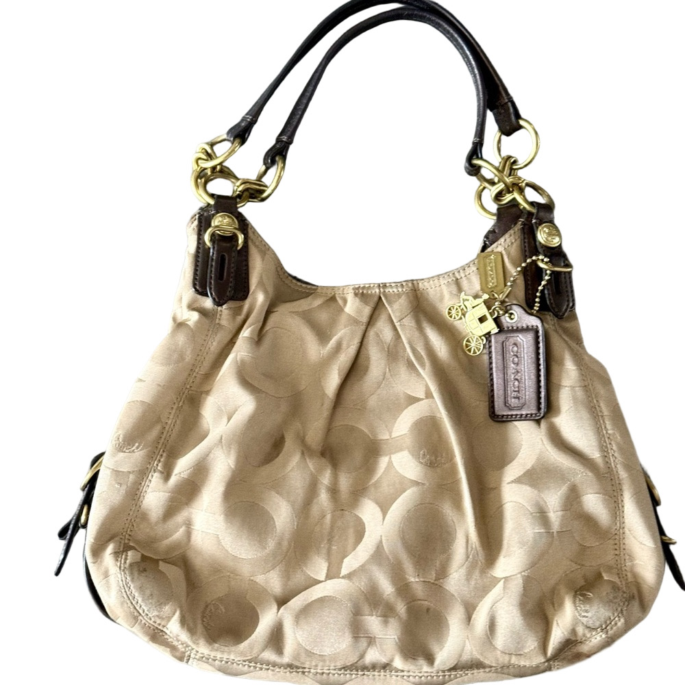 Coach Maggie Optic XL Beige Shoulder Bag